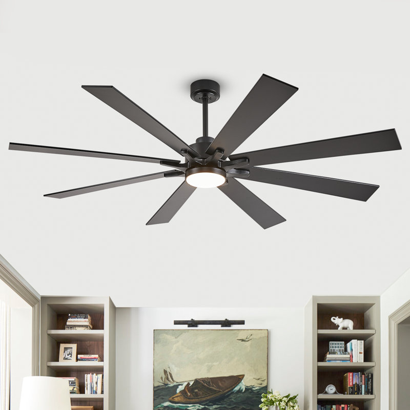 Ventilateur industriel industriel avec 8 pales, lumière DEL et moteur réversible, Noir, 62 po de largeur, Noir