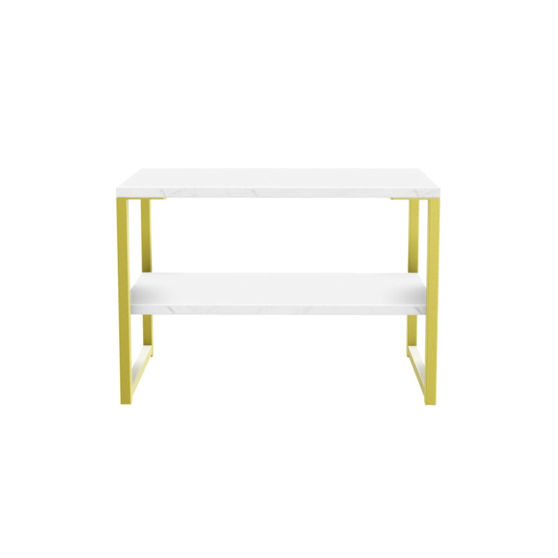 Fully Assembled Side Table, White, Gold