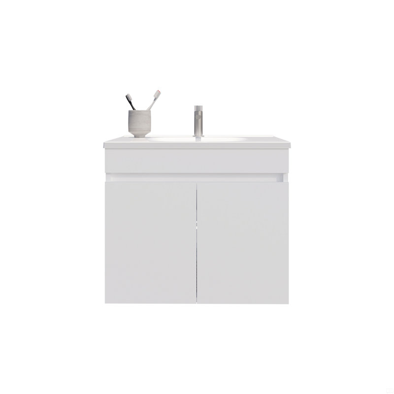 Meuble-lavabo avec lavabo, 2 portes, 2 tablettes, Blanc