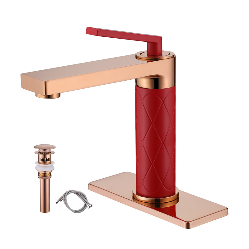 Weshi Brushed Rose Gold Modern Single Handle Single Hole Bathroom Sink Faucet, Lead-Free Solid Brass with Pop-up Drain & Drain Assembly