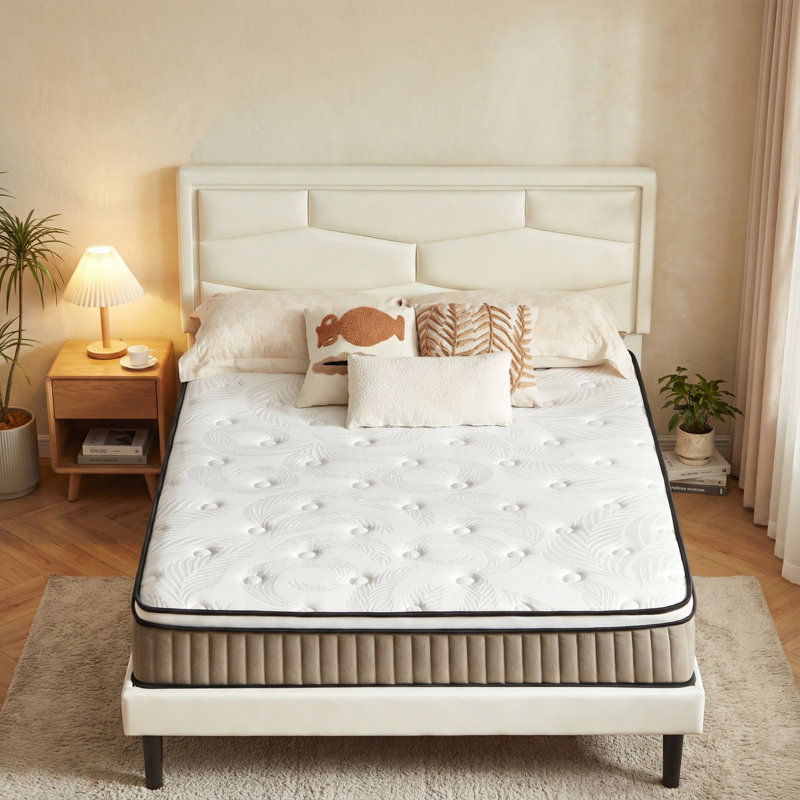 12'' Medium Plush Hybrid Mattress With Leaf Pattern Top – Gel Memory Foam & Pocket Coils, Twin