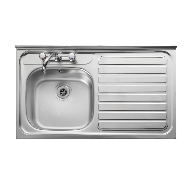 Contract 1000 x 600mm stainless steel sit on sink with 1 bowl and right-hand drainer - square front
