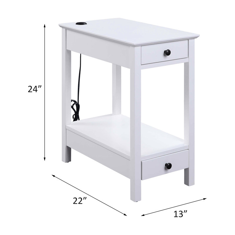 Table d'appoint blanche avec rangement - 2 tiroirs et 1 compartiment ouvert
