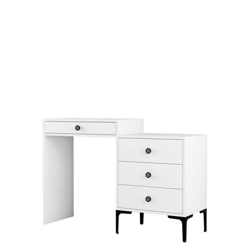 Modern Make-Up Table with Metal Legs, Walnut & Cream Finish, 48.8 x 33.4 x 15.7 inches | 100% Melamine Coated Particle Board, Thickness: 0.7 inches | Stylish Dresser with Plastic Handle, Perfect for Contemporary Spaces