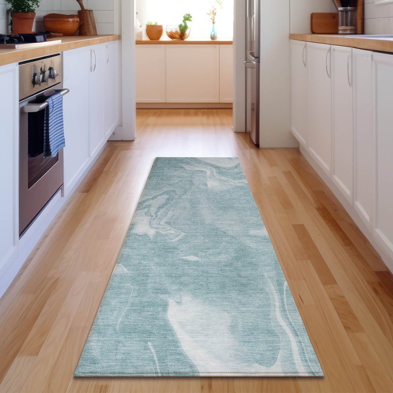 Premium Machine Washable Prisco Teal Rug, Runner 2'3" x 7'6"