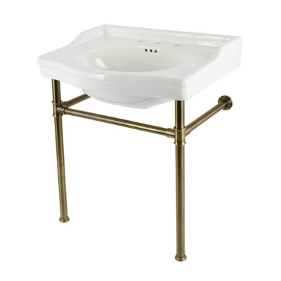 Kingston Brass Victorian 30-Inch Ceramic Console Sink with Stainless Steel Legs (8-Inch, 3-Hole)