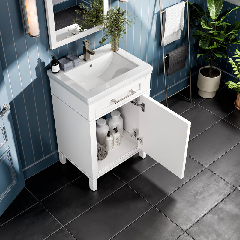 Imanii 24 Inch Transitional Dark Grey Style Bathroom Vanity With Porcelain Top, White