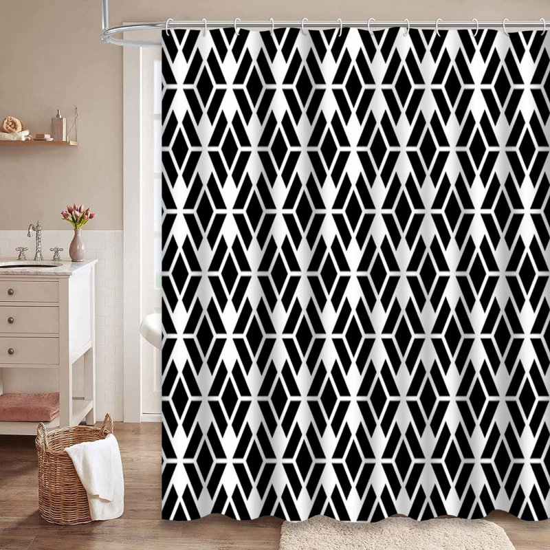 Rideau de douche noir avec 12 crochets Argyle, L 72 po x l 72 po