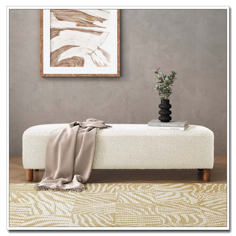 Boucle Upholstered Bench, White