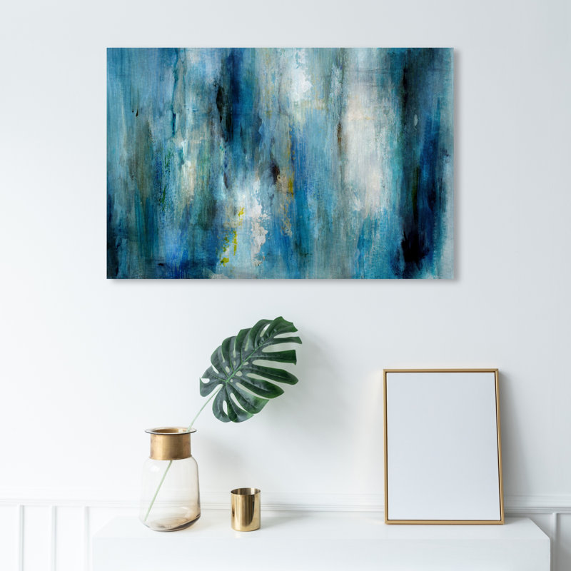 Abstrait bleu abondant / pluie blanche - Impression sur toile, H 16 po x l 24 po, Toile tendue