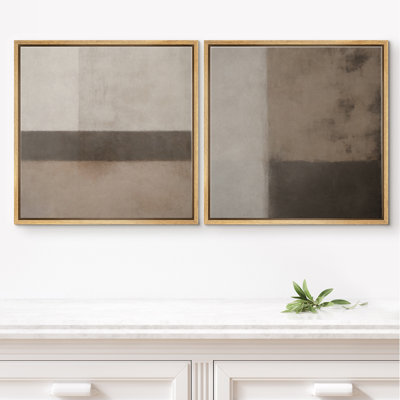 Neutral Geometric Abstract Framed Canvas Wall Art - Minimalist Modern Set of 2 for Contemporary Interiors