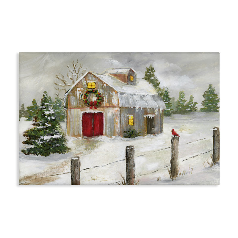 «Winter Farmhouse Scene», art mural par Nan, H 16 po x l 16 po