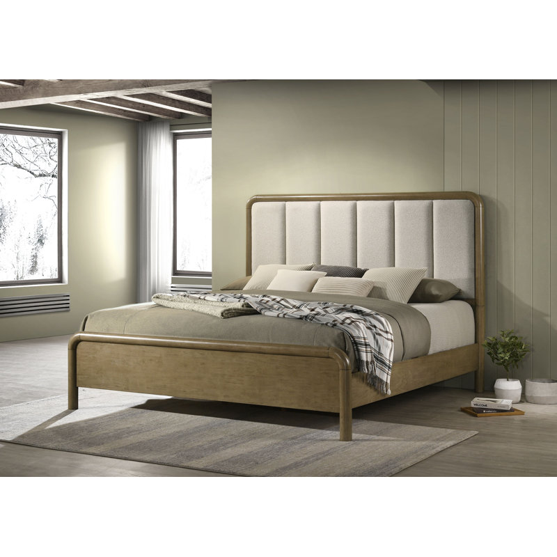 Nutmeg Brown Queen Upholstered Bed with Beige Headboard