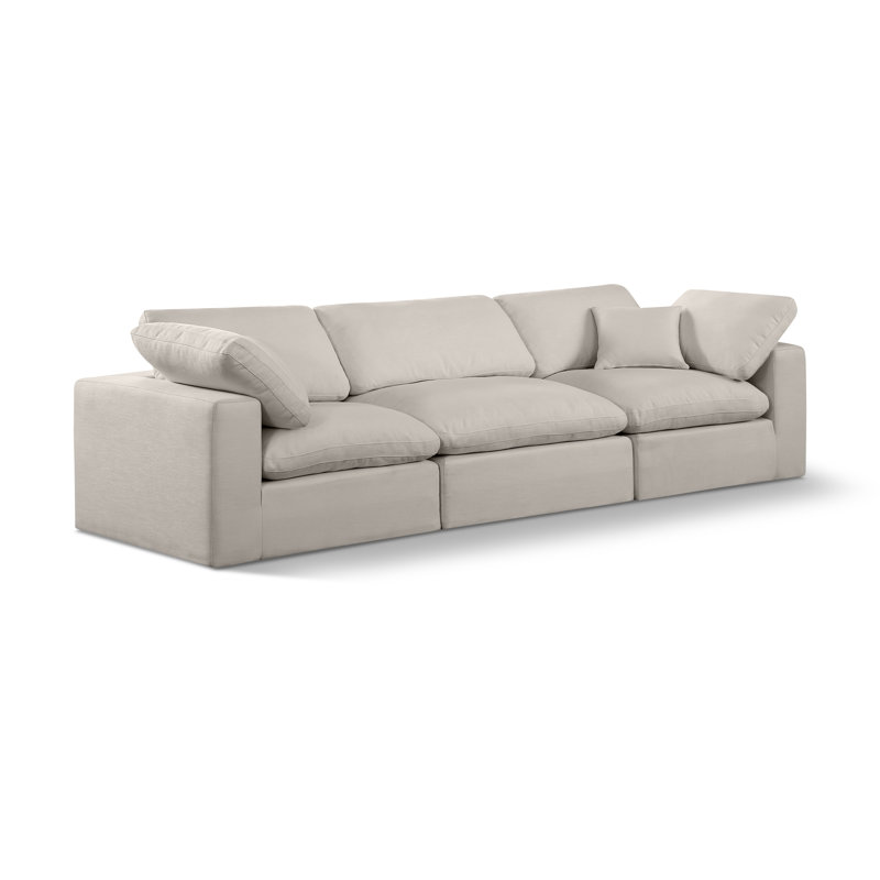 Hisamuddin 119" Linen Modular Sofa, Beige Linen Textured Fabric