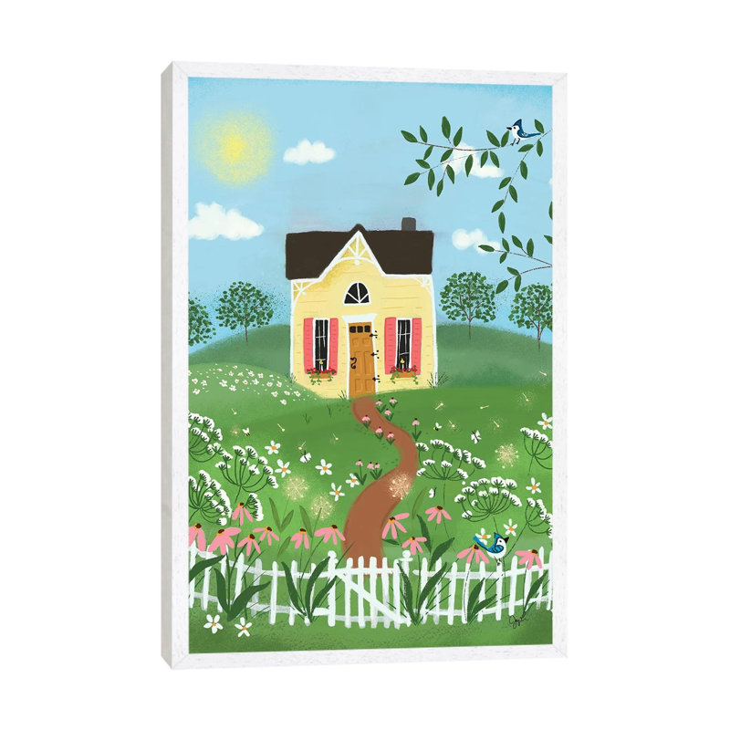 Folk Art Fusion I by Joy Laforme - Painting on Canvas, 66.04cm H x 45.72cm W x 3.81cm D, White Framed