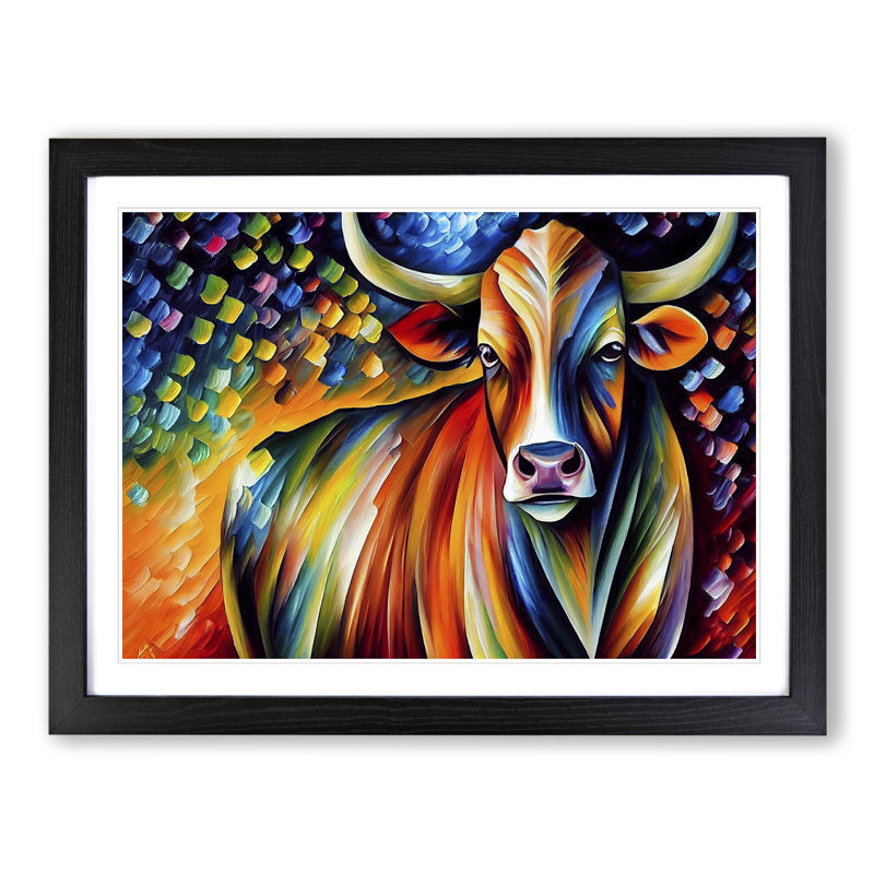 Cow Painting Vol.3 Abstract - Single Picture Frame Print, Black, 46cm H x 64cm W x 2cm D