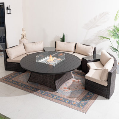 Ensemble de conversation modulaire en rotin 6 personnes avec coussins Arrika