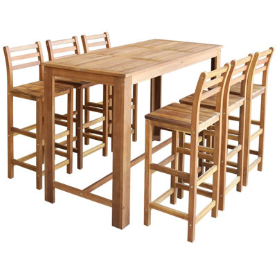 Aarae Acacia Solid Wood Wicker Bar Set with Stools