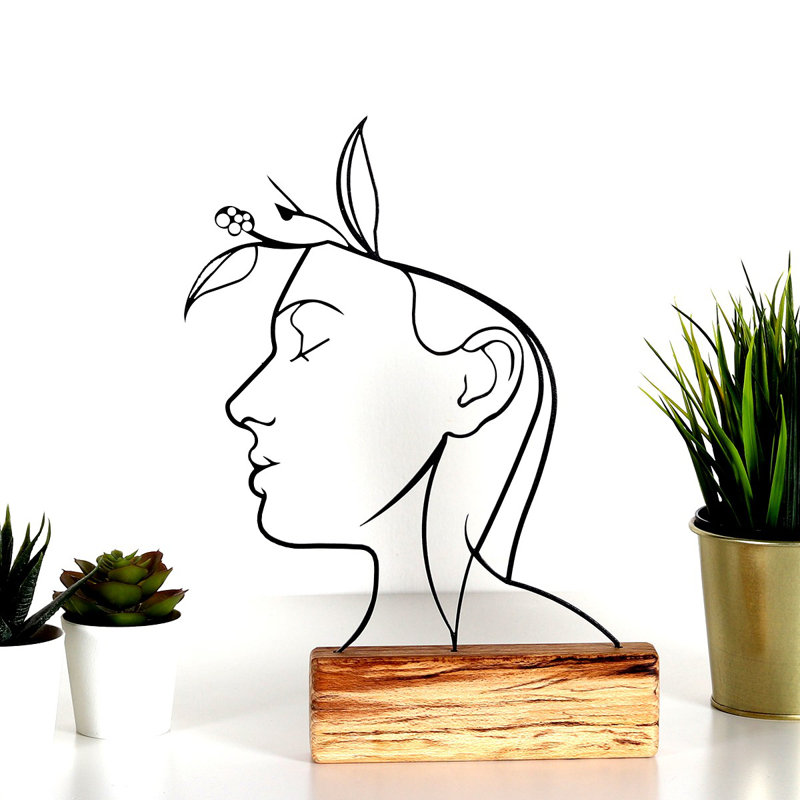 Elegant Decorative Object, Black Metal with Wood Base, 6.7 x 12.6 x 1.4 inches | 100% Metal (Thickness: 0.08 inches), Sturdy & Stylish | Perfect for Home Decor, Modern Aesthetic & Unique Accent Piece