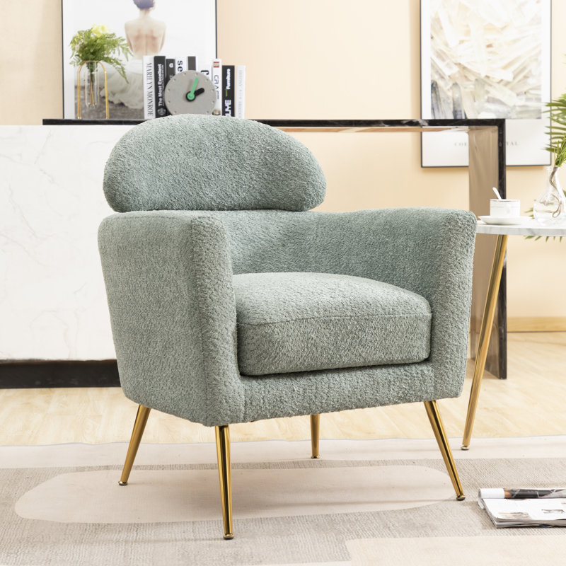 Demetrius 30'' W Barrel Armchair with Flared Metal Feet, Green Polyester Blend