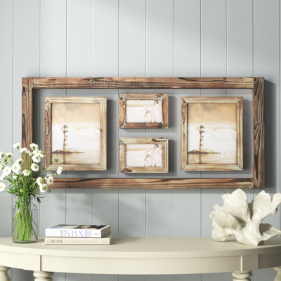 Wood 4 Slot Wall Photo Frame with Wood Frame