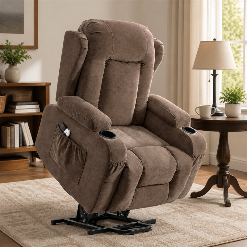 Fauteuil releveur électrique avec massage à 8 points et chauffage lombaire, brun, Brown
