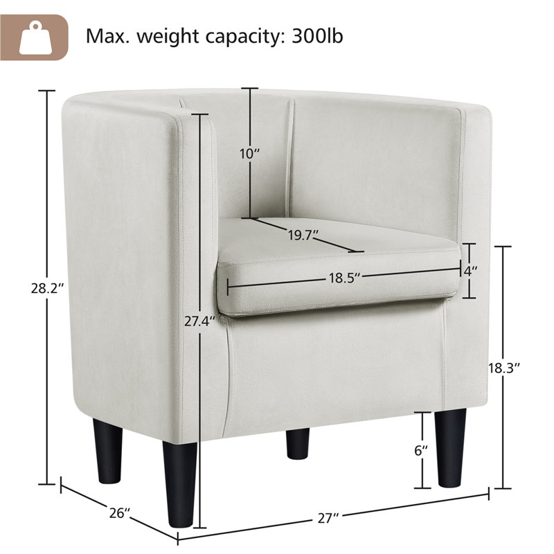 Barrel-Shaped Upholstered Velvet Chair, Beige Polyester Blend