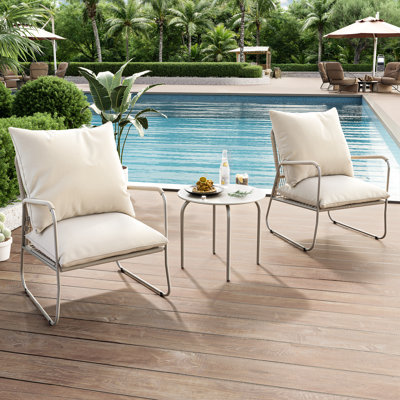 3-Piece Garden Conversation Set,Breathable Woven PE Rattan Chairs with Washable Cushions & Round Metal Coffee Table