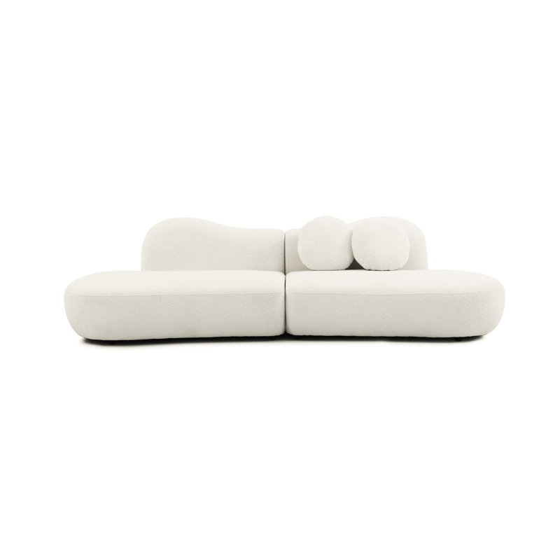 3 - Seater Curved Boucle , White Colour, Butterfly And Crescent Shape, Ideal For Bedroom, Comfortable Medium Soft Seating, Solid Eucalyptus Frame In White, Modern Design With Shape , , High Density