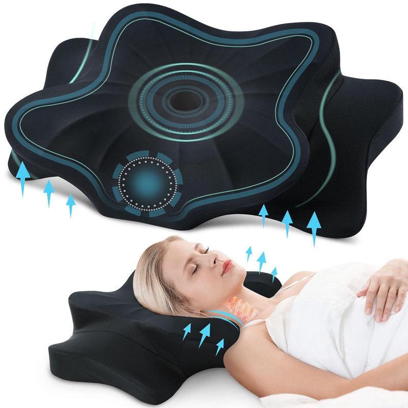 Coussin cervical pour le cou et les épaules, coussin en mousse à mémoire de forme, coussin de soutien du cou ergonomique pour ceux qui dorment sur le dos avec taie d'oreiller