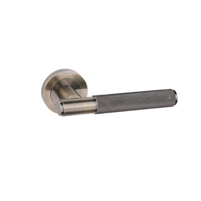 Straight T-Bar Knurled Euro Lock Door Handle Set in Antique Brass with 70mm Key and Deadbolt