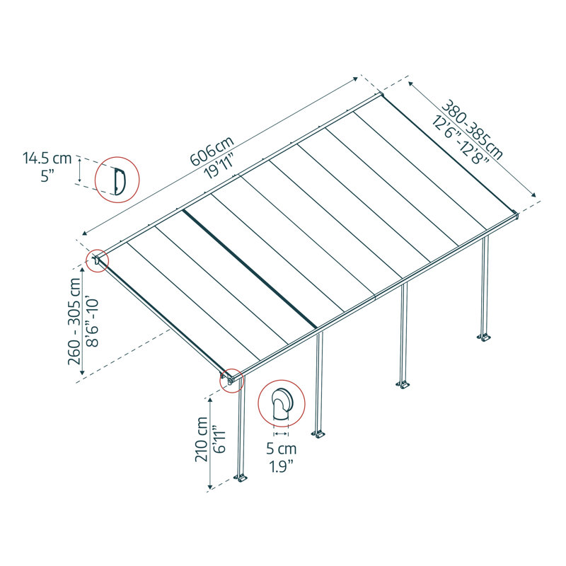Palram - Canopia Feria 13' W x 20' D  Galvanized Steel Polycarbonate Carport Canopy White/Diffused Clear