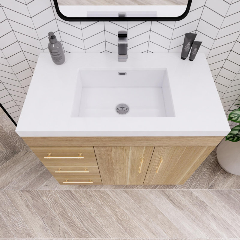 Maplesville Single Bathroom Vanity with Acrylic Top, Champagne Oak