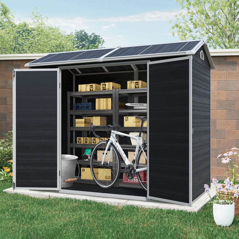 8x4 Resin Outdoor Storage Shed with Floor and 2 Windows Black