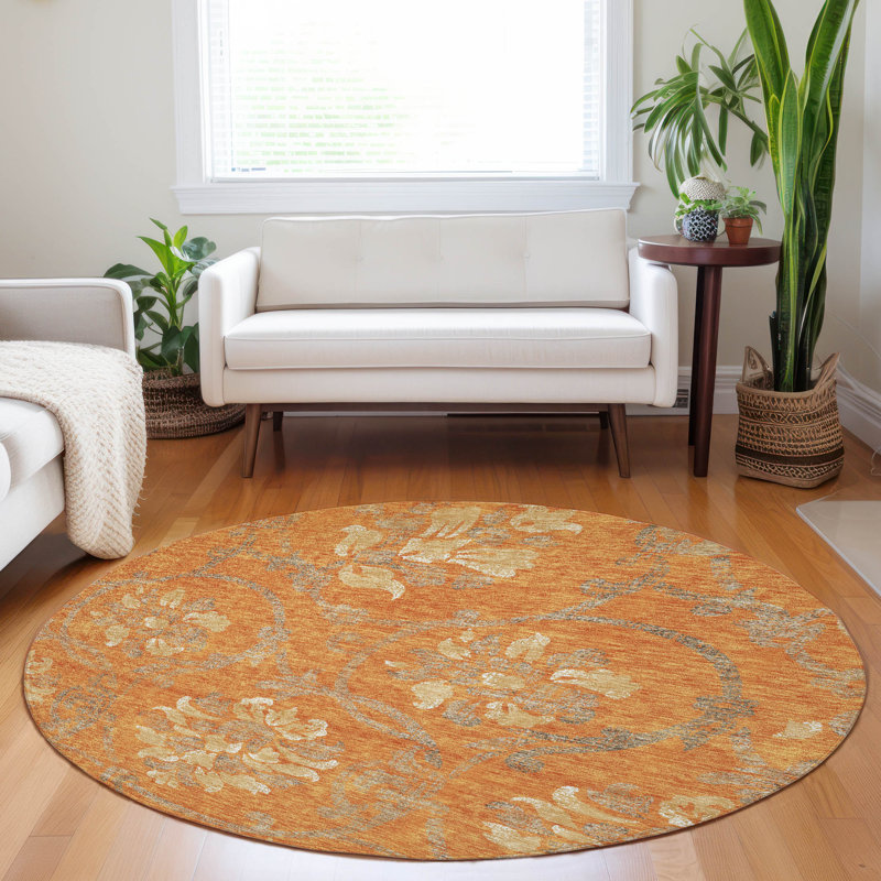 Premium Machine Washable Prisco Orange Rug, Round 8'