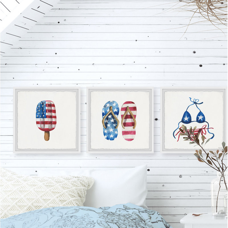 Summer Cool-off - Ensemble de 3 reproductions de cadres photo sur papier, H 12 po x l 36 po x 1,5 po