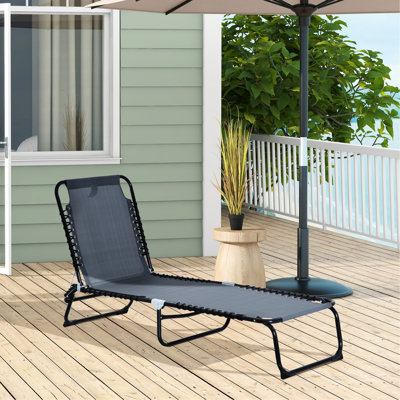 4 Reclining Yard Chair - Foldable Outdoor Lounge With Gray Mesh Seat Chaise Reclining,