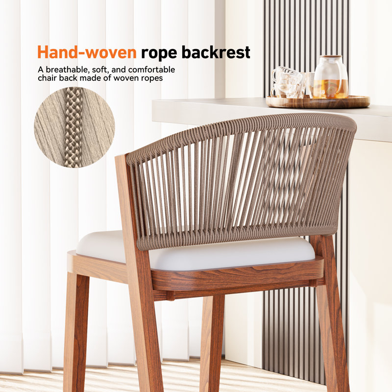 Armentha 22" Modern Aluminum Rope Height Bar Stools With Upholstered Comfortable Cushions, Aluminum Base And Ergonomic Curved Backrest
