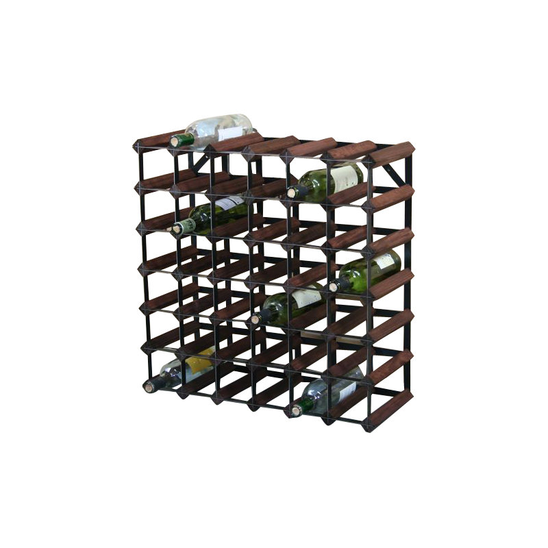 Liddle 42 Bottle Floor Wine Bottle Rack, Dark Oak Stained Pine / Black Steel