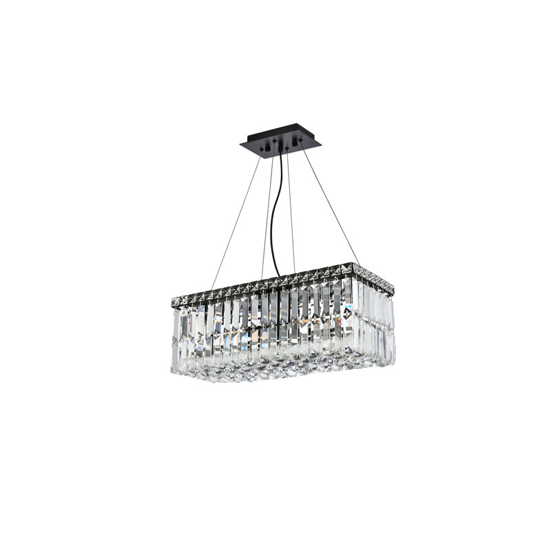 Luminaire suspendu rectangulaire à 4 lumières pour îlot de cuisine Isadora, Coupe royale, Noir