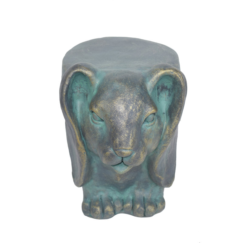 Rabbit Garden Stool, Lightweight Concrete, Gold Patina Finish, No Assembly Required