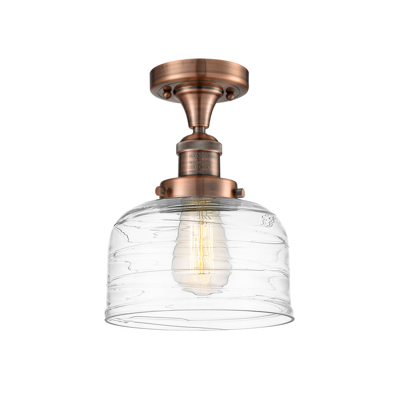 Plafonnier semi-encastré 8 po Bell, Ampoule à DEL rétro de 6 watts, Cuivre antique, Tourbillon déco transparent