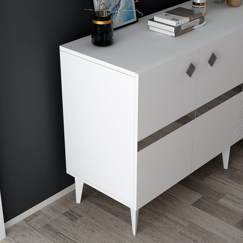 Zeiger 150 Cm Wide Sideboard, White/Silver