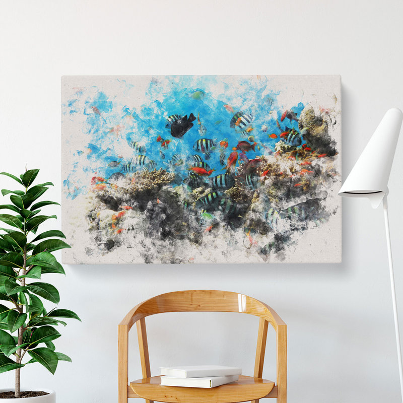 Coral Reef And Fish Vol.2 Watercolour - Wrapped Canvas, 60cm H x 91cm W x 3cm D