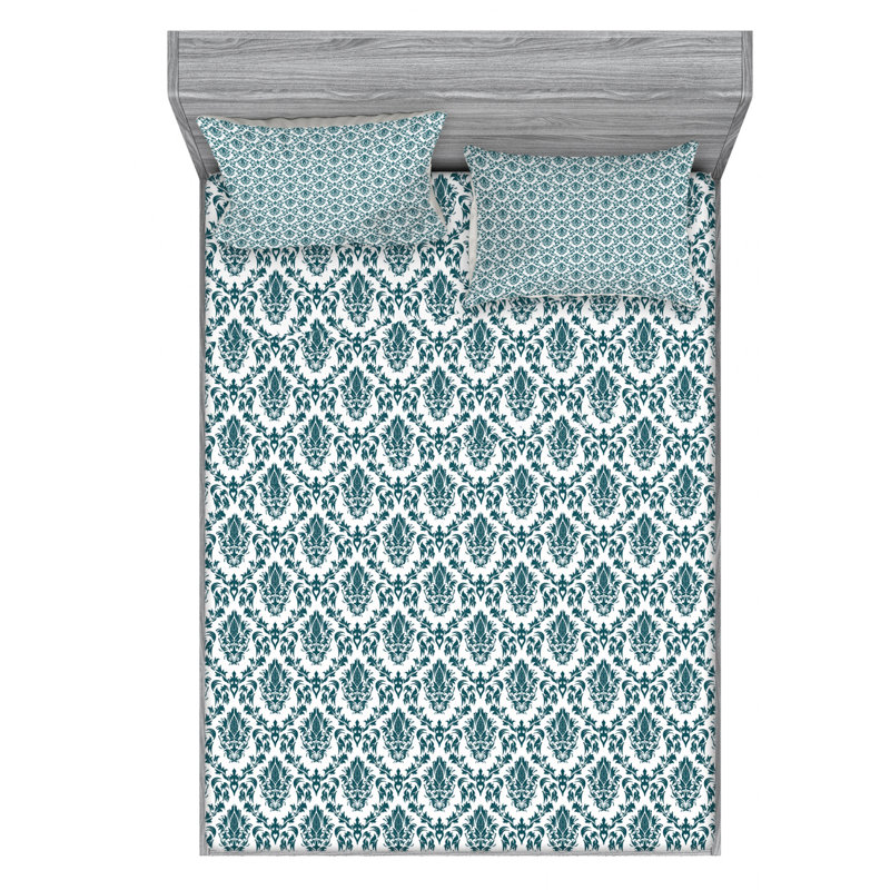 Microfiber Damask Sheet Set, Queen Sheet Set with Fitted Sheet