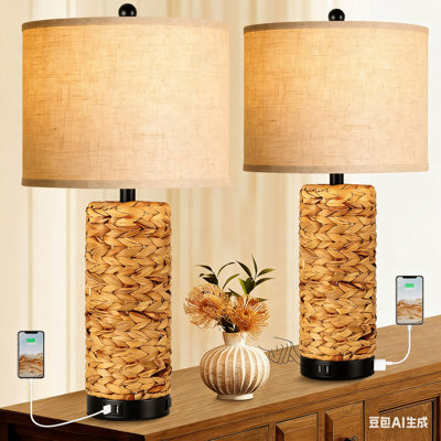 Tall Farmhouse Rustic Table Lamps Set Of 2 - 3-Color Temperature Dimmable Coastal Country Antique Nightstand Lamps For Living Room Bedroom Retro Decor