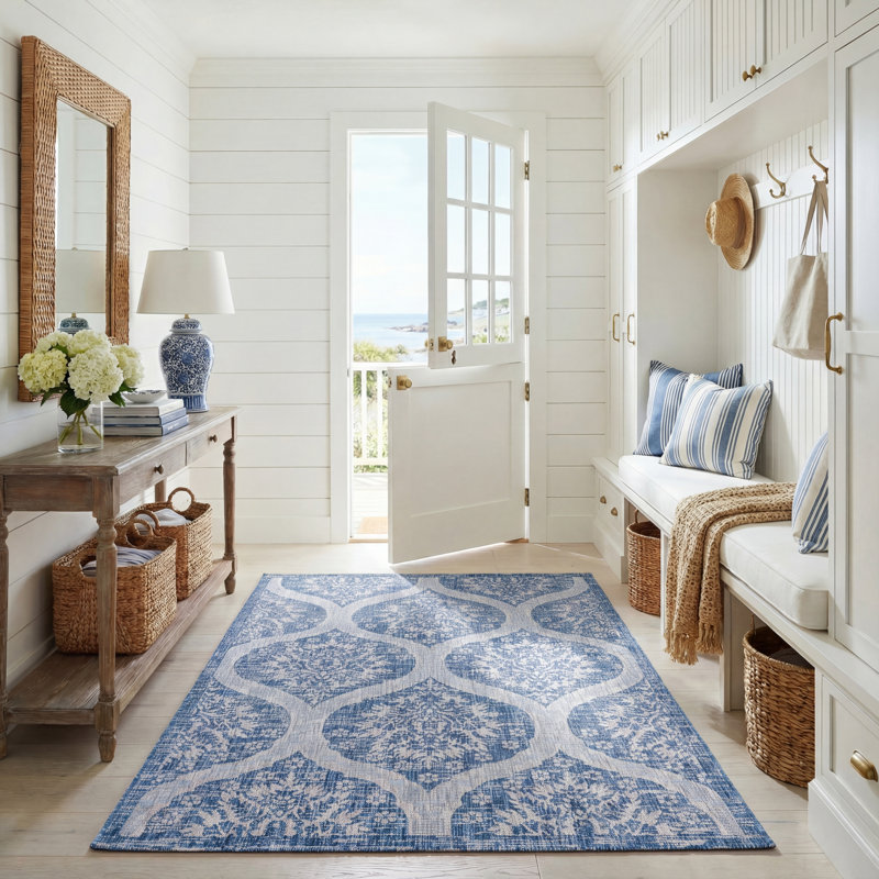 Herefordshire Performance Damask Indoor/Outdoor Area Rug, Rectangle 5'3" x 7'7"