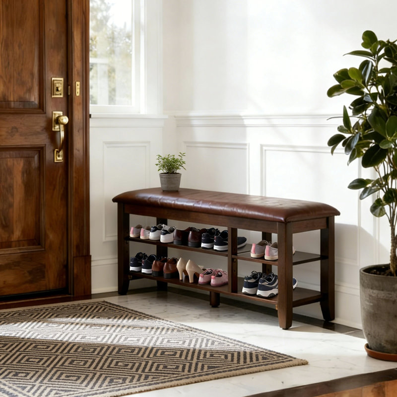 Adjustable Two-Tier Shoe Storage Bench, 16.5" H x 47.4" W x 12" D
