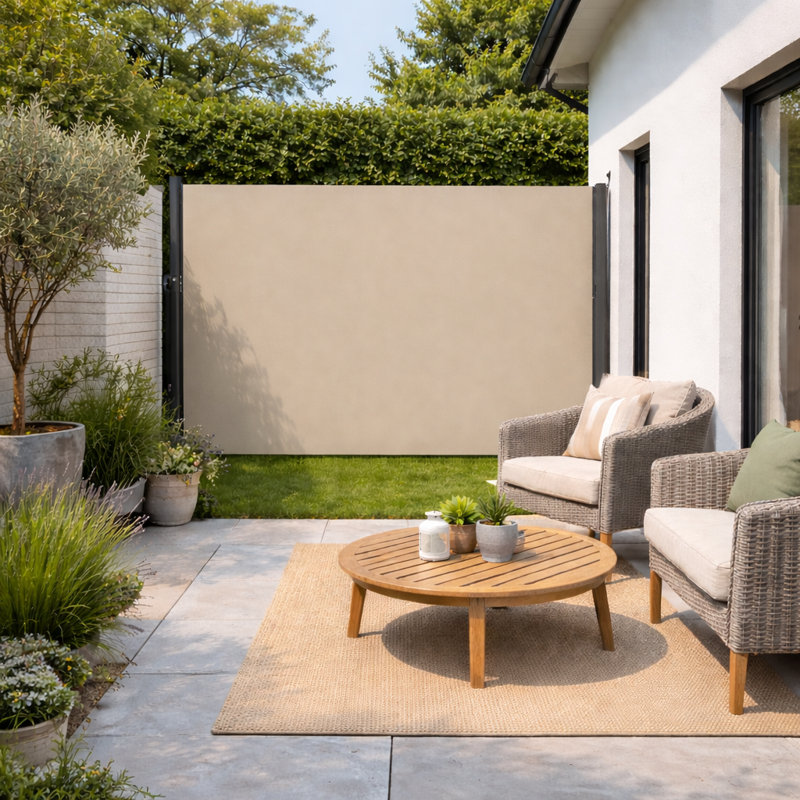 Auvent latéral rétractable 118 po x 71 po, imperméable et résistant aux rayons UV, avec rideau séparateur (beige), Beige