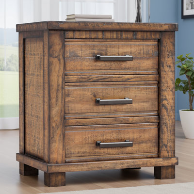 Sgraffito 24" Reclaimed Wood Nightstand - Rustic Farmhouse 3-Drawer Side Table with Antiqued Zinc Pulls, Solid Pine, 250LB Capacity